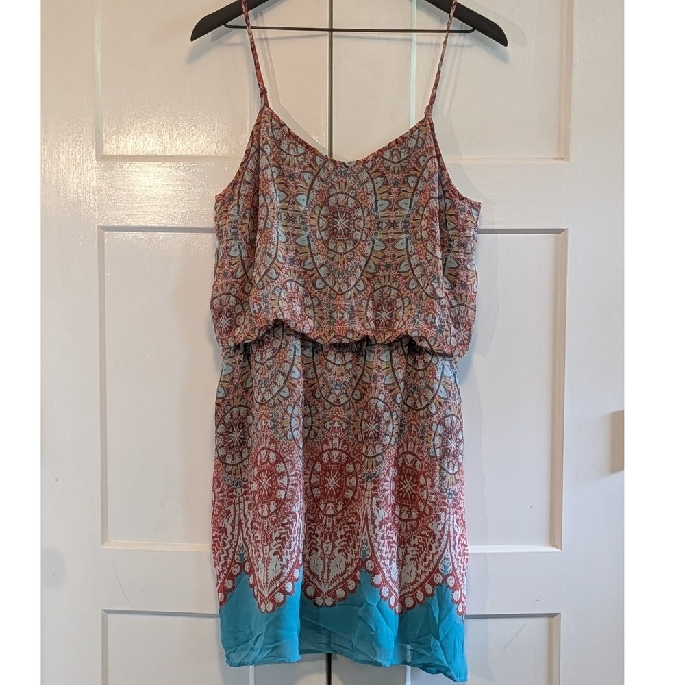 Pixley Boho Paisley Ruffle Sleeveless Dress L Turquoise Coral Stitch Fix Resort